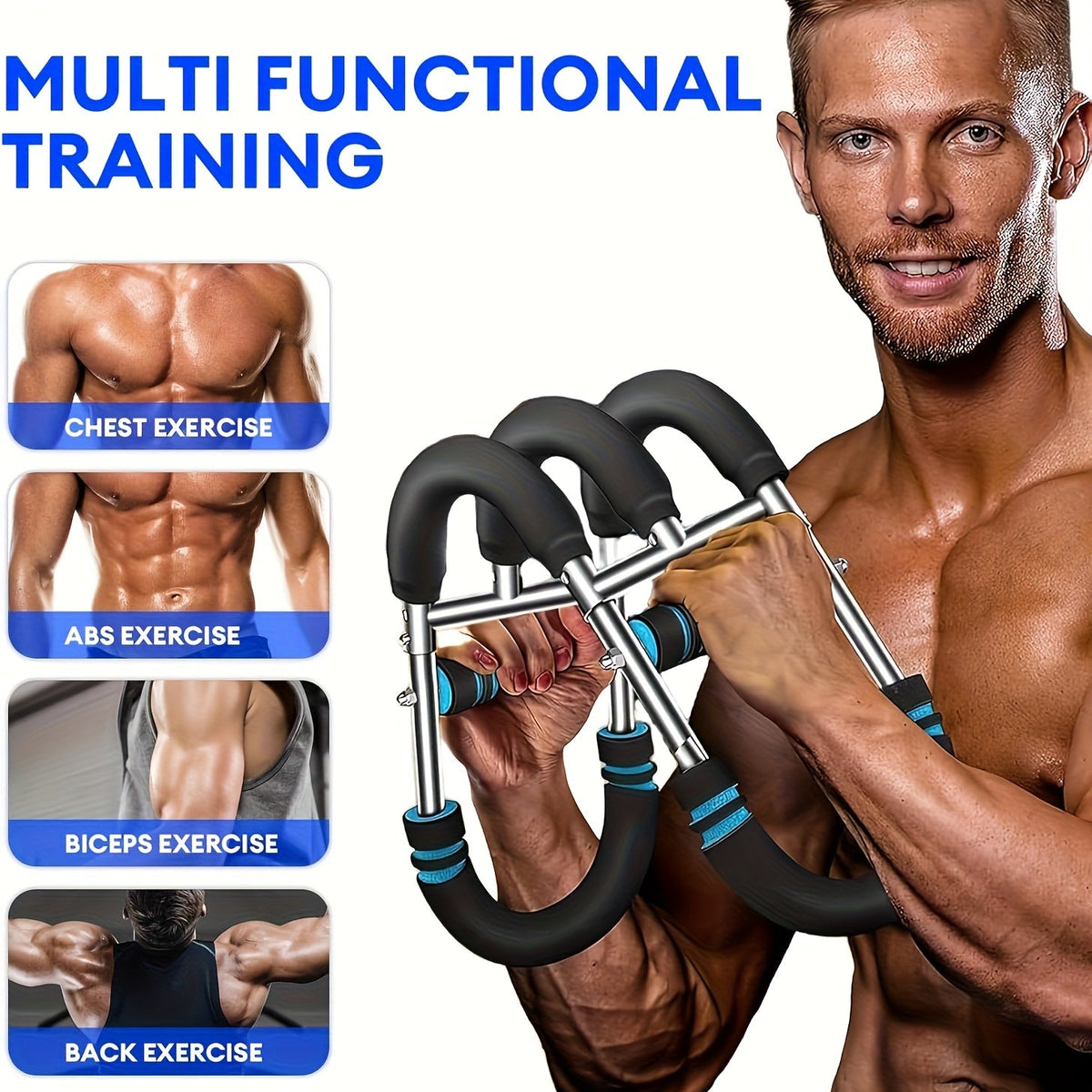 Appareil d'entraînement de la force des bras, extenseur de poitrine, barre à 3 niveaux de résistance réglables, extenseur portable et détachable pour renforcer les avant-bras, appareil de musculation pour le haut du corps à domicile