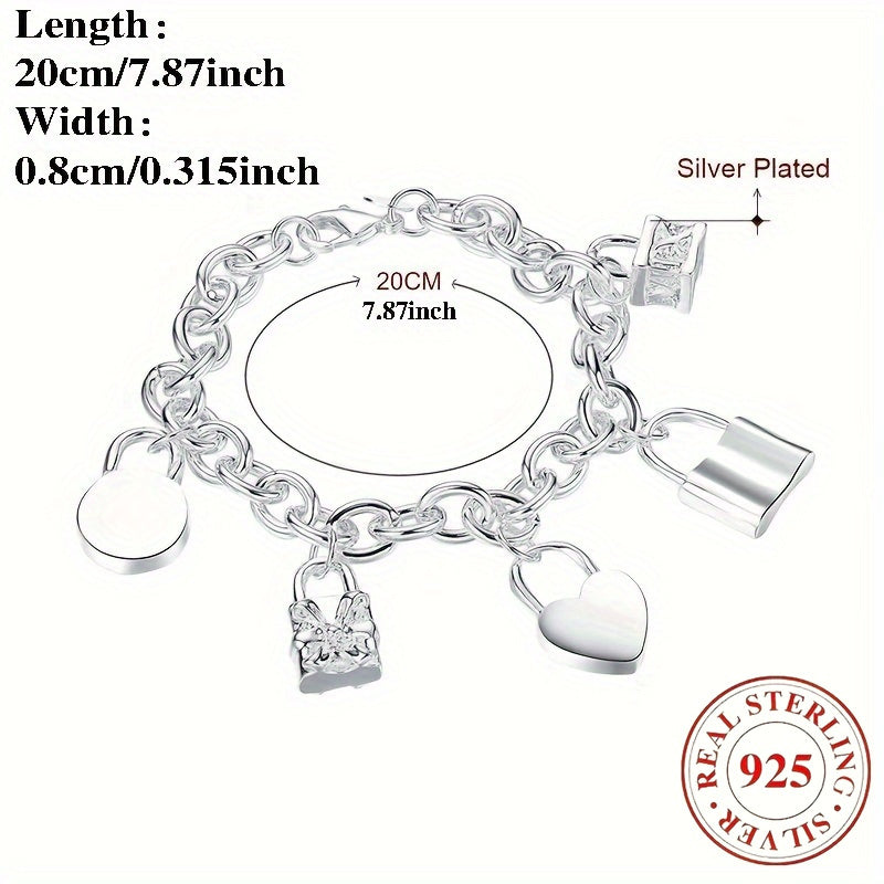 Bracelet avec pendentif en argent sterling 925 style coréen pour femme – Design tendance à maillons, hypoallergénique, 20 cm / 7,87 po, élégant au quotidien et cadeau idéal pour toutes les occasions