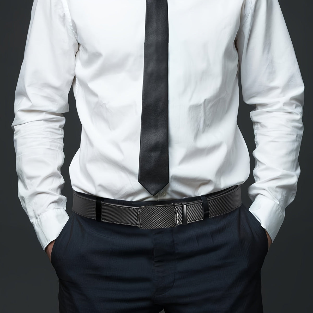Ceinture habillée à cliquet pour homme en cuir avec boucle automatique – Boucle en alliage de zinc, taille ajustable de 71 cm à 117 cm , 8 styles, ceinture de ville, cadeau idéal pour mari, fête des pères et Noël