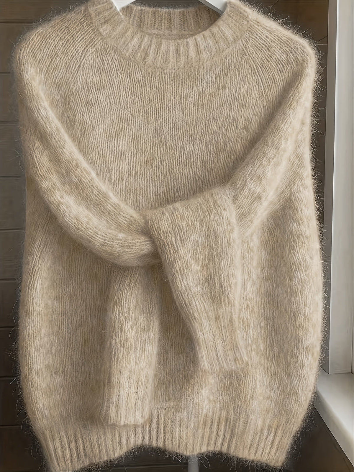Pull à col rond style français pour femme | Pull en maille 100 % polyester doux et confortable, haut élégant à manches longues et coupe droite pour le printemps et l'automne