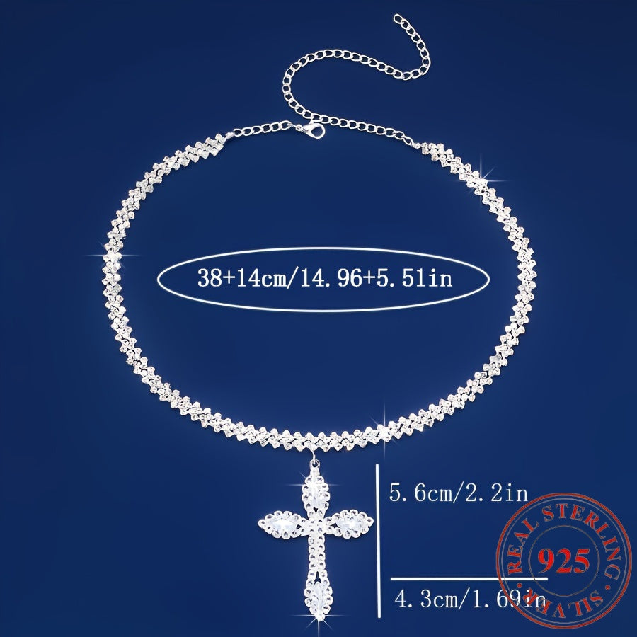 Collier avec pendentif croix en argent sterling 925 – Éclat de cristaux en zirconium cubique, design élégant et luxueux, cadeau parfait pour femmes et hommes pour un anniversaire, Noël et les occasions religieuses