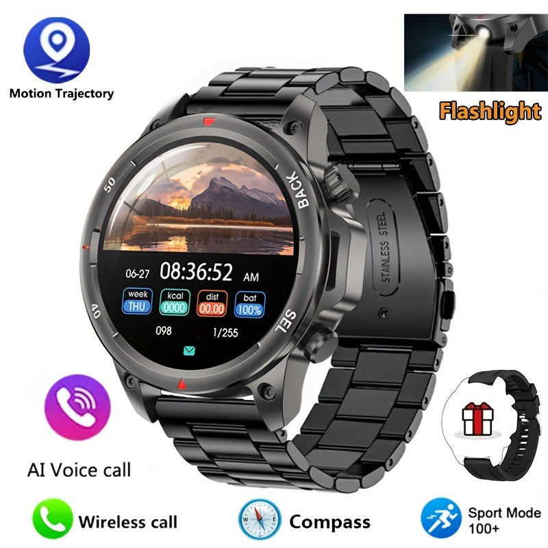 Montre connectée GPS pour homme – Écran HD 360×360, commande vocale IA, appels sans fil, NFC, boussole, éclairage LED, suivi de trajectoire, tracker de fitness pour sports de plein air, cadeau pour la fête des Pères