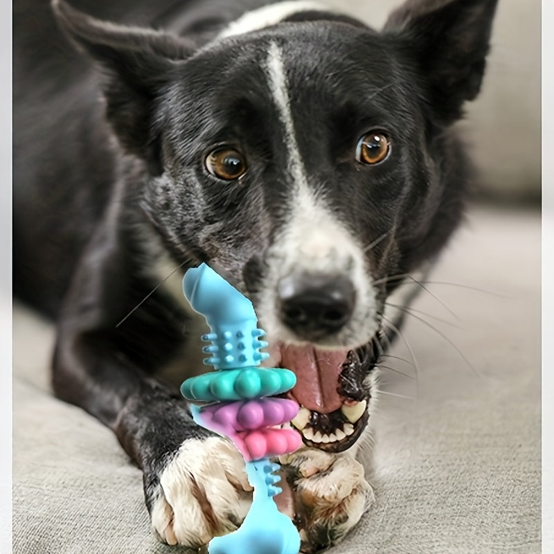 Jouet os à mâcher pour chiens destructeurs, jouet en caoutchouc thermoplastique durable pour le nettoyage des dents et le dressage, pour chiens de petite et moyenne taille, anti-ennui, motif géométrique, couleur aléatoire