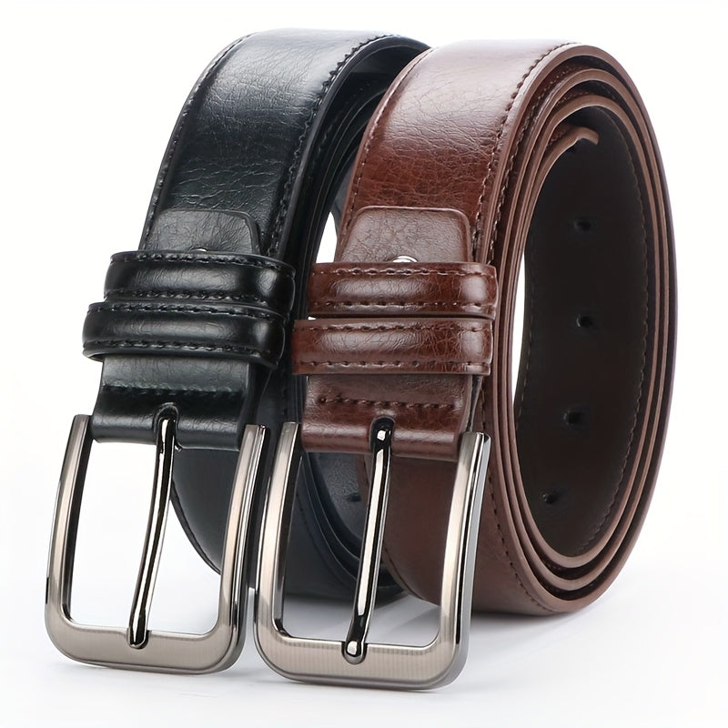 Lot de 2 ceintures pour homme en cuir véritable avec boucle automatique à cliquet – Taille ajustable 32"-44", noir et marron, ceinture habillée pour homme, style professionnel et décontracté