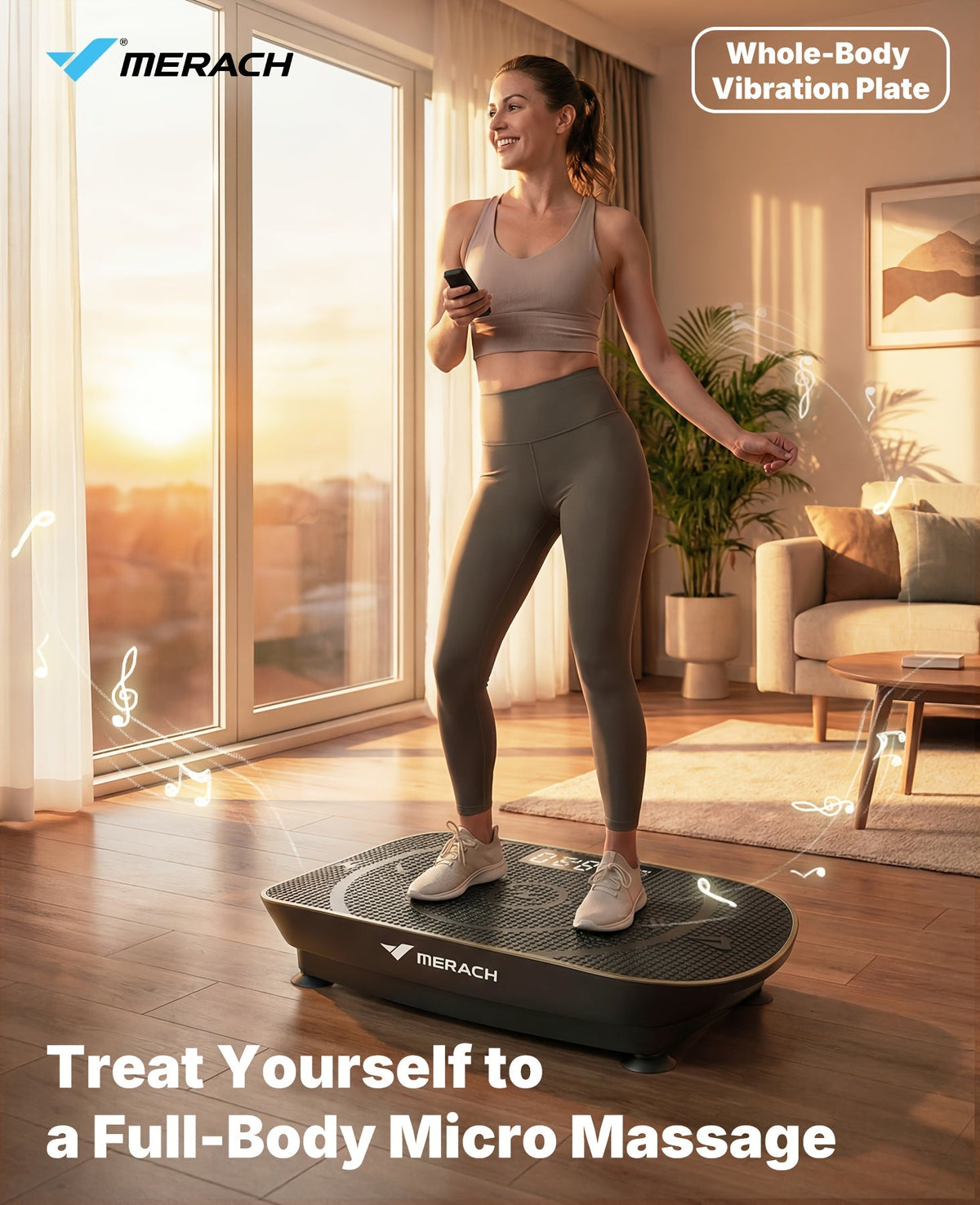 Plaque vibrante MERACH CV30 Pro, plateforme d'exercice corps complet à détection automatique avec haut-parleur Bluetooth, bandes de résistance, 10 niveaux de vitesse, écran LED, capacité de 150 à 200 kg – Appareil de fitness pour domicile