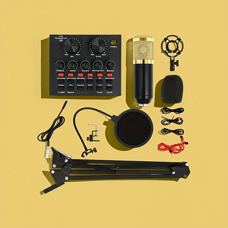 Kit de studio d'enregistrement pour podcast BM-800 avec carte son live, changeur de voix et écouteurs – Kit d'interface audio complet pour streaming, vlogging et diffusion en direct, plusieurs modèles disponibles
