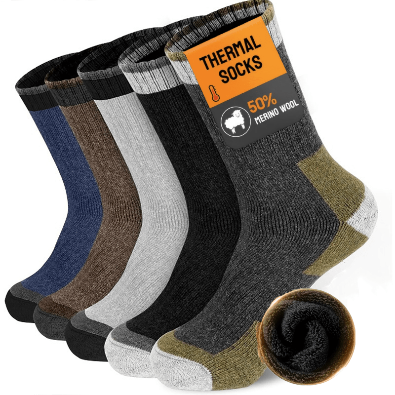 Chaussettes en laine pour hommes, lot de 5 paires, chaussettes thermiques extra épaisses pour l'hiver – 300 g/m², modèle lourd à rayures, lavables en machine, taille 40-47, chaussettes chaudes pour hommes, automne et hiver