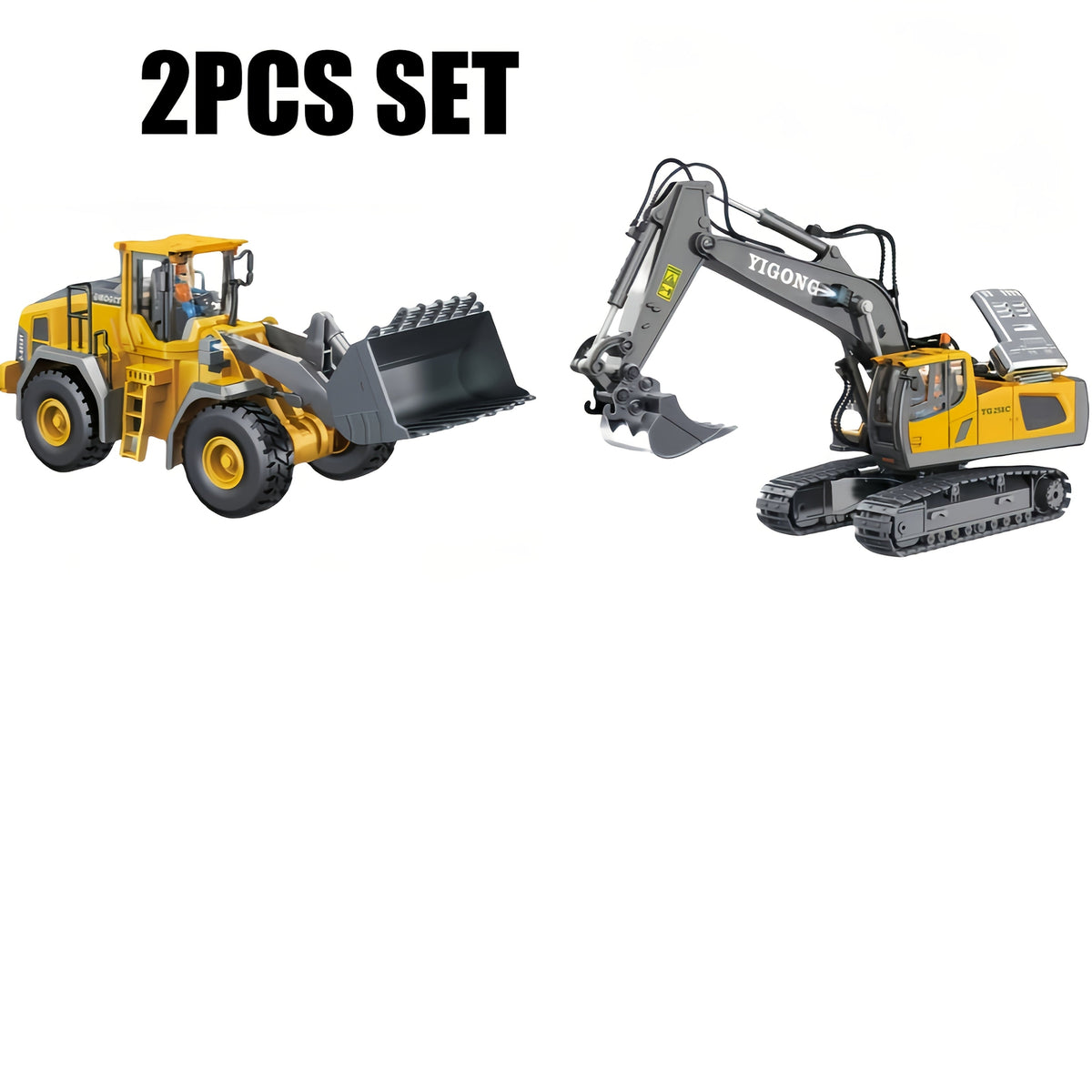 Ensemble de pelleteuse télécommandée avec pelle en métal, lumières LED, batterie 1200 mAh, camion de construction radiocommandé, bulldozer, camion à benne et chargeuse, cadeau d'anniversaire ou de Noël pour garçons à partir de 6 ans