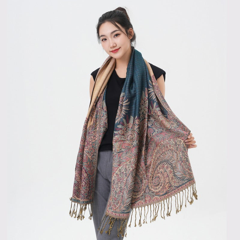 Écharpe pashmina à motif cachemire « queue de phénix » – Châle enveloppant épais et chaud pour femme, tissu doux et luxueux disponible en 17 couleurs éclatantes, polyvalent pour les événements formels, le quotidien et les cadeaux