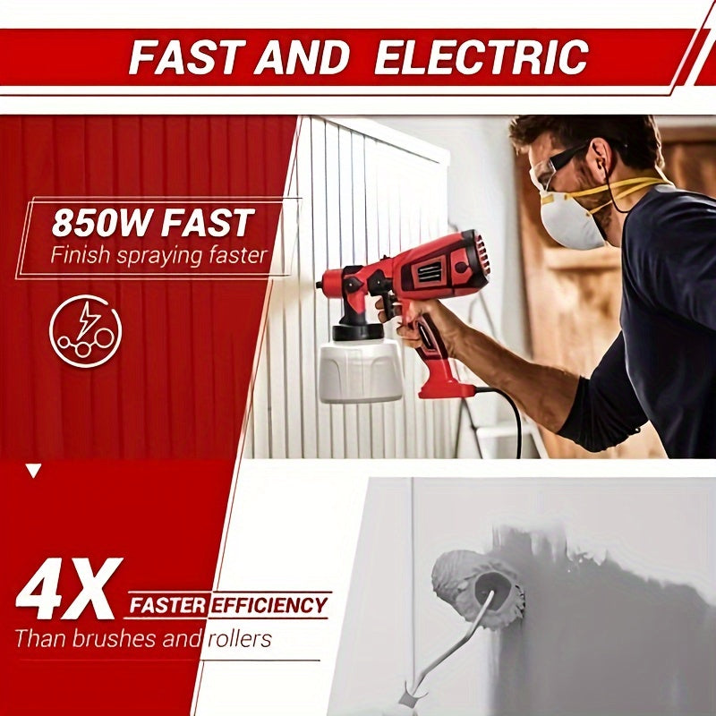 Pistolet à peinture électrique HVLP – Pistolet pulvérisateur airless avec 3 motifs, réservoir de 800 ml, nettoyage facile pour maison, meubles, placards, clôtures, murs, voitures et projets de bricolage