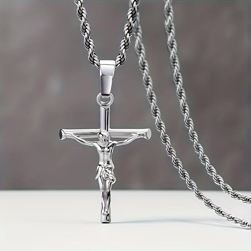 Collier croix en acier inoxydable pour hommes et femmes – Pendentif religieux unisexe délicat, léger (7 g), artisanat raffiné, cadeau idéal pour Noël, un anniversaire ou une confirmation, 55 cm / 22 po