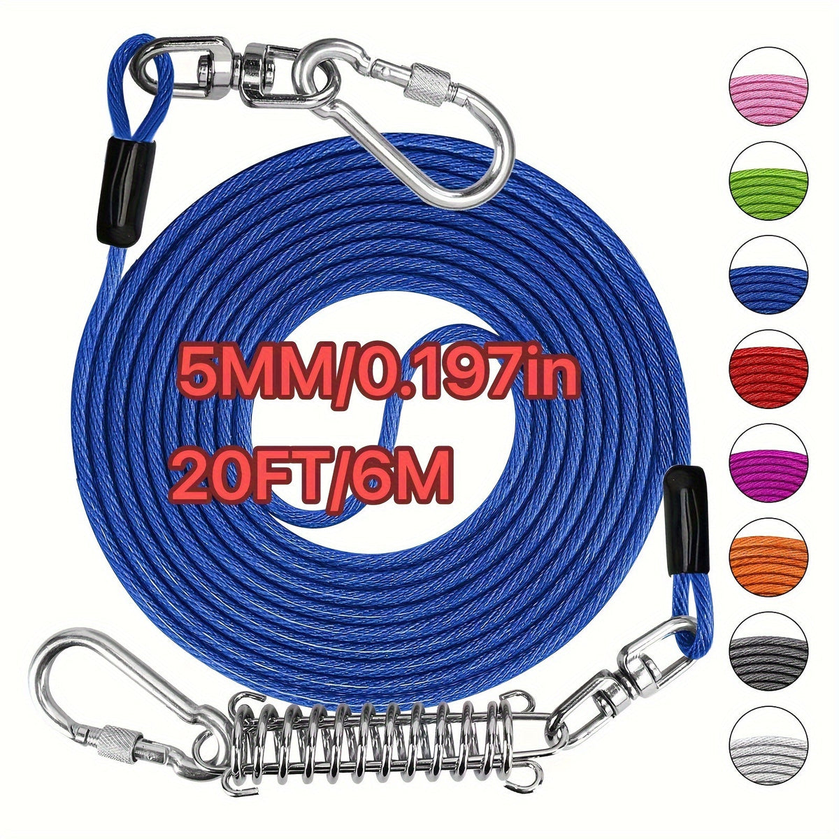 Laisse pour chien ultra-résistante de 1,8, 3, 4,5, 9, 15, 23 ou 30 mètres, câble d'attache d'entraînement pour grands chiens jusqu'à 225 kg, corde de course durable et résistante aux morsures pour le jardin