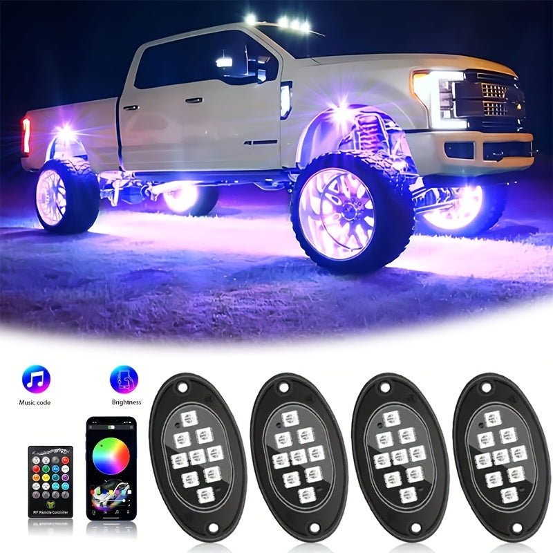 Kit de lumières LED RGB pour camions et pick-ups – Activation sonore, contrôle par application et télécommande, éclairage néon multicolore pour châssis, 9 grosses ampoules LED, 4/6/8/10 modules d'éclairage de bas de caisse