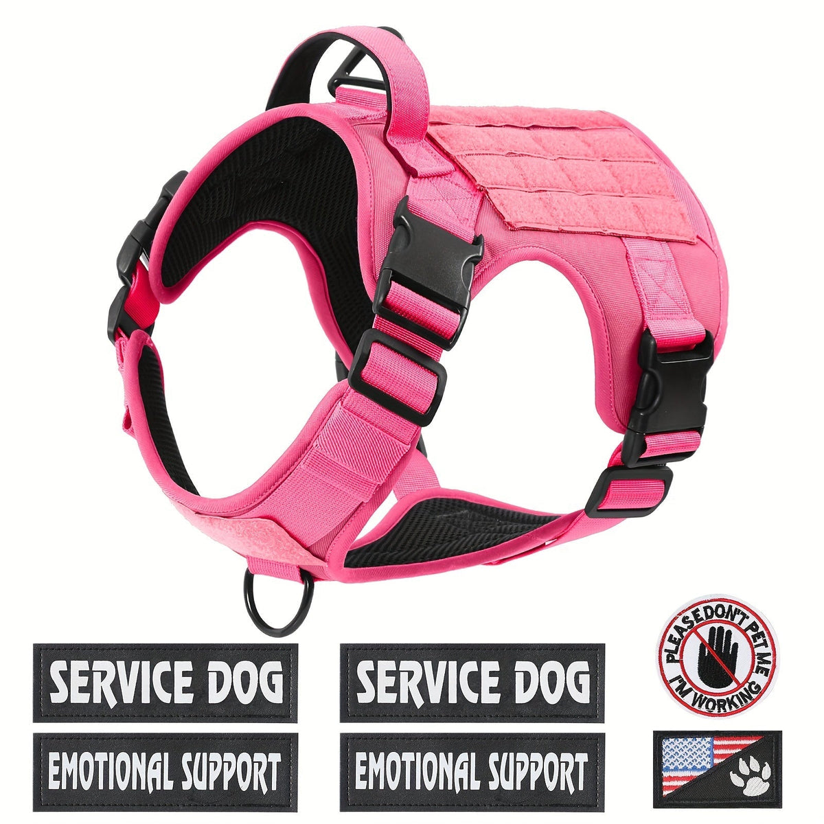 Harnais tactique pour chien – Gilet anti-traction style militaire pour animal de compagnie avec poignée de contrôle, ajustement sécurisé pour chiens actifs, motif uni, tailles S à XL, idéal pour le dressage, la randonnée et la marche
