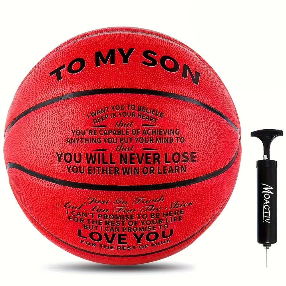 Ballon de basket gravé pour petit-fils et fils – Ballon de basket taille 7 personnalisé et inspirant avec pompe, cadeau de motivation pour anniversaire, Noël, fête, bleu rouge or noir
