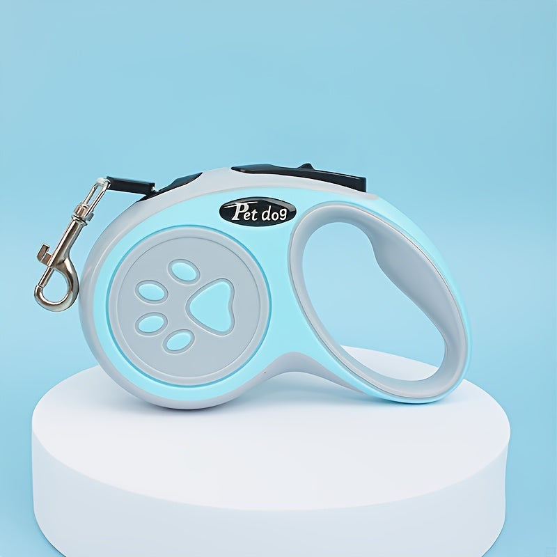 Laisse rétractable pour chien motif empreinte de patte - 4 options de couleur, laisse extensible de 3 m ou 5 m pour petits chiens, laisse ergonomique à commande à un bouton pour la promenade et l'extérieur (Noir/Rose/Bleu/Vert)