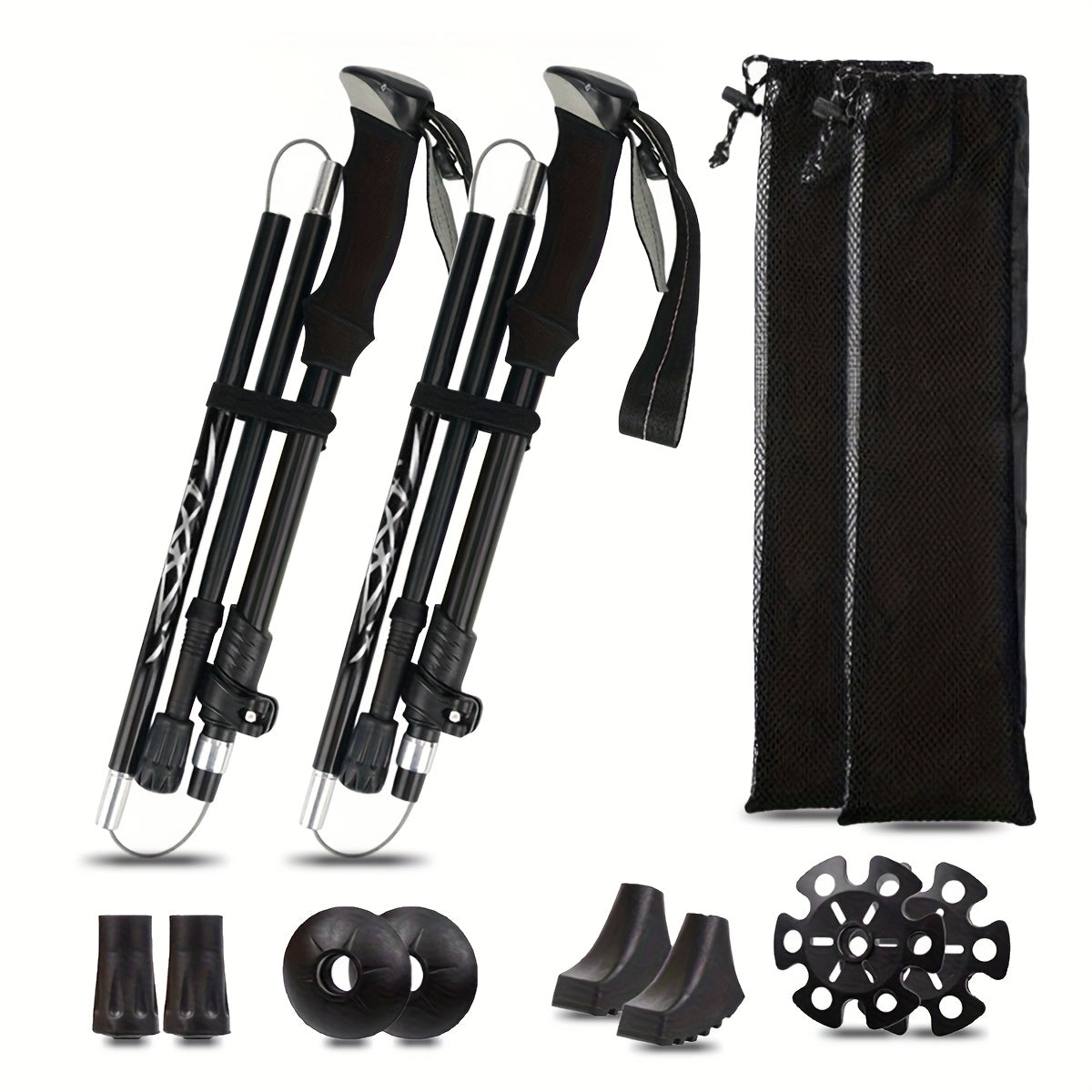 Lot de 2 bâtons de marche pliables, ultra-légers en alliage d'aluminium 7075, bâtons de randonnée télescopiques avec poignées ergonomiques antidérapantes, dragonnes et hauteur réglable pour hommes et femmes, idéal pour le trekking et la randonnée.