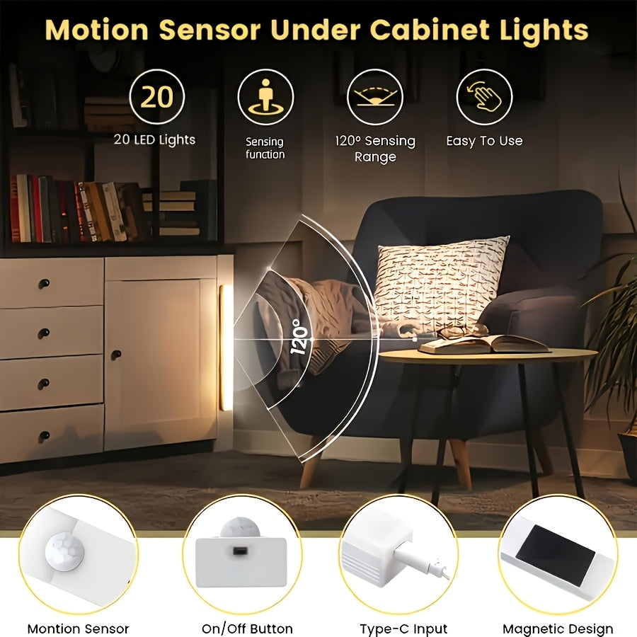 Lampes d'armoire à détecteur de mouvement LED rechargeables par USB, 6, 9, 12 pièces, veilleuse sans fil, 3 modes réglables pour chambre, escalier, cuisine, placard, sous armoire, lecture au chevet, couloir, éclairage domestique