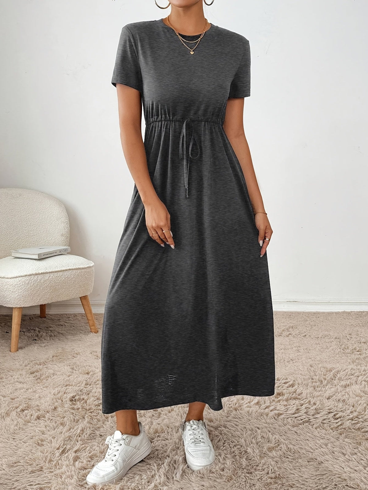 Robe midi moulante extensible pour femme, couleur unie, coupe ajustée, robe de soirée décontractée, tissu en maille hautement élastique, vêtement confortable toutes saisons, gris foncé, vert foncé, noir, XS-XL