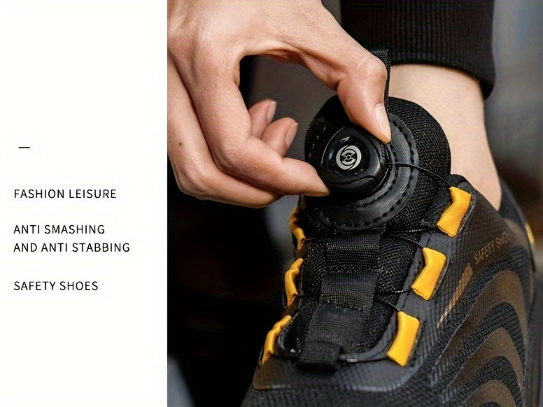 Chaussures de sécurité à embout d'acier pour hommes, largeur large, anti-perforation avec boucle rotative – Bottes de travail antidérapantes et rembourrées pour la construction, l'industrie et l'entrepôt, tailles US 6,5–13,5