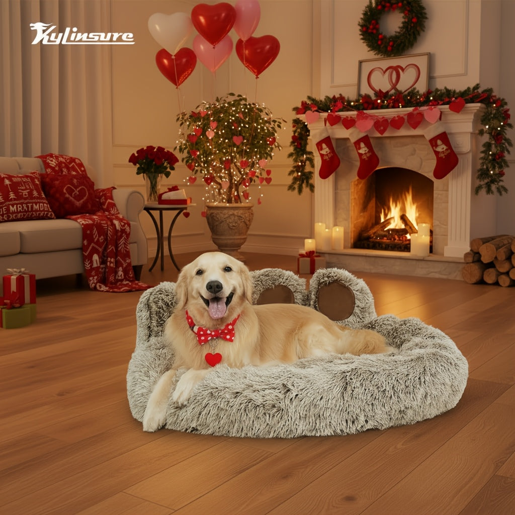 Lit pour chien et chat en forme de patte d'ours – Coussin rond apaisant, chaud et doux en peluche pour animal de compagnie avec foulard bonus, S M L XL 2XL Café Rose Gris Marron pour chiens et chats de petite, moyenne et grande taille
