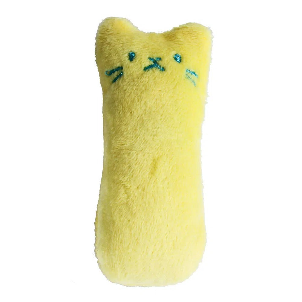Jouet coussin en peluche couineur pour chat - Jouet kicker rembourré au design interactif avec couineur pour chats et chatons, pour jeu en solo et anti-ennui, sans pile, 6 couleurs : vert, jaune, rose, bleu, café