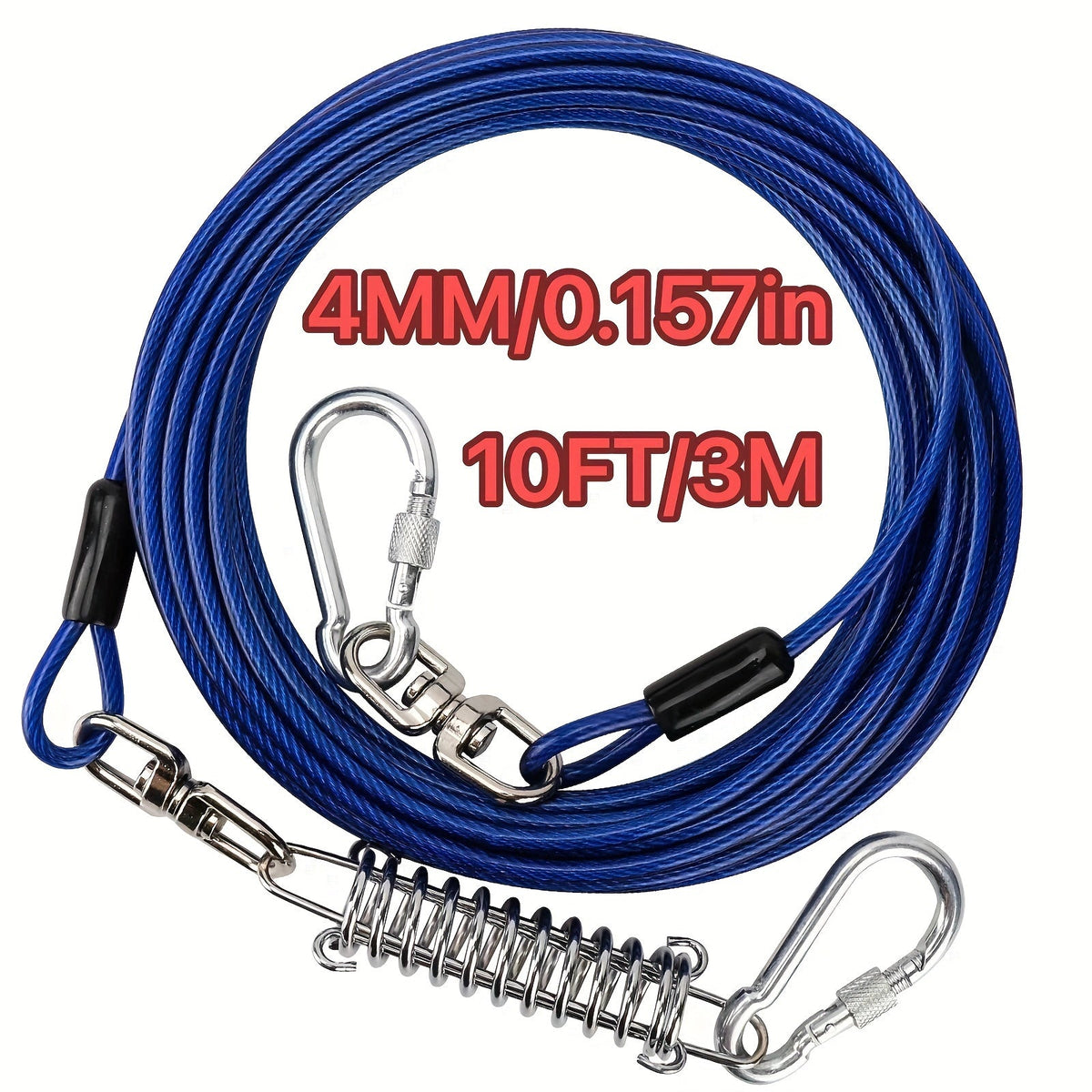 Laisse pour chien ultra-résistante de 1,8, 3, 4,5, 9, 15, 23 ou 30 mètres, câble d'attache d'entraînement pour grands chiens jusqu'à 225 kg, corde de course durable et résistante aux morsures pour le jardin