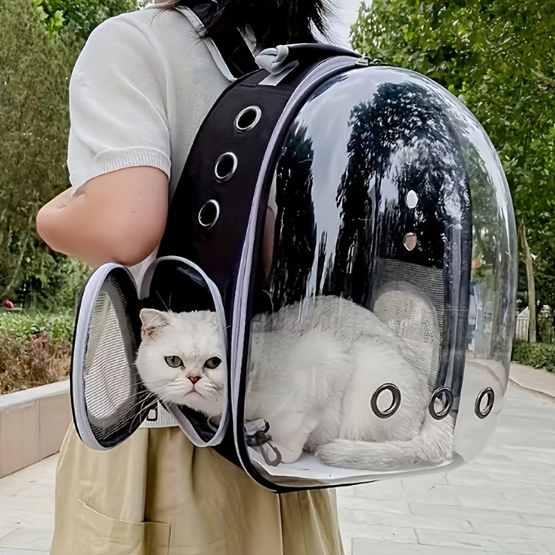 Sac à dos transporteur pour chat type capsule spatiale - Sac de transport portable pour chats et petits chiens avec fenêtre transparente, idéal pour les voyages, la randonnée et les sorties - Sac à dos bulle pour chat, noir