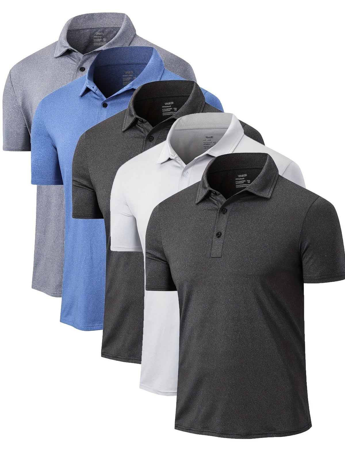 Lot de 5 polos pour homme – Chemise de golf à manches courtes, respirante et performante – T-shirt à col athlétique décontracté pour homme, tailles S-XXL