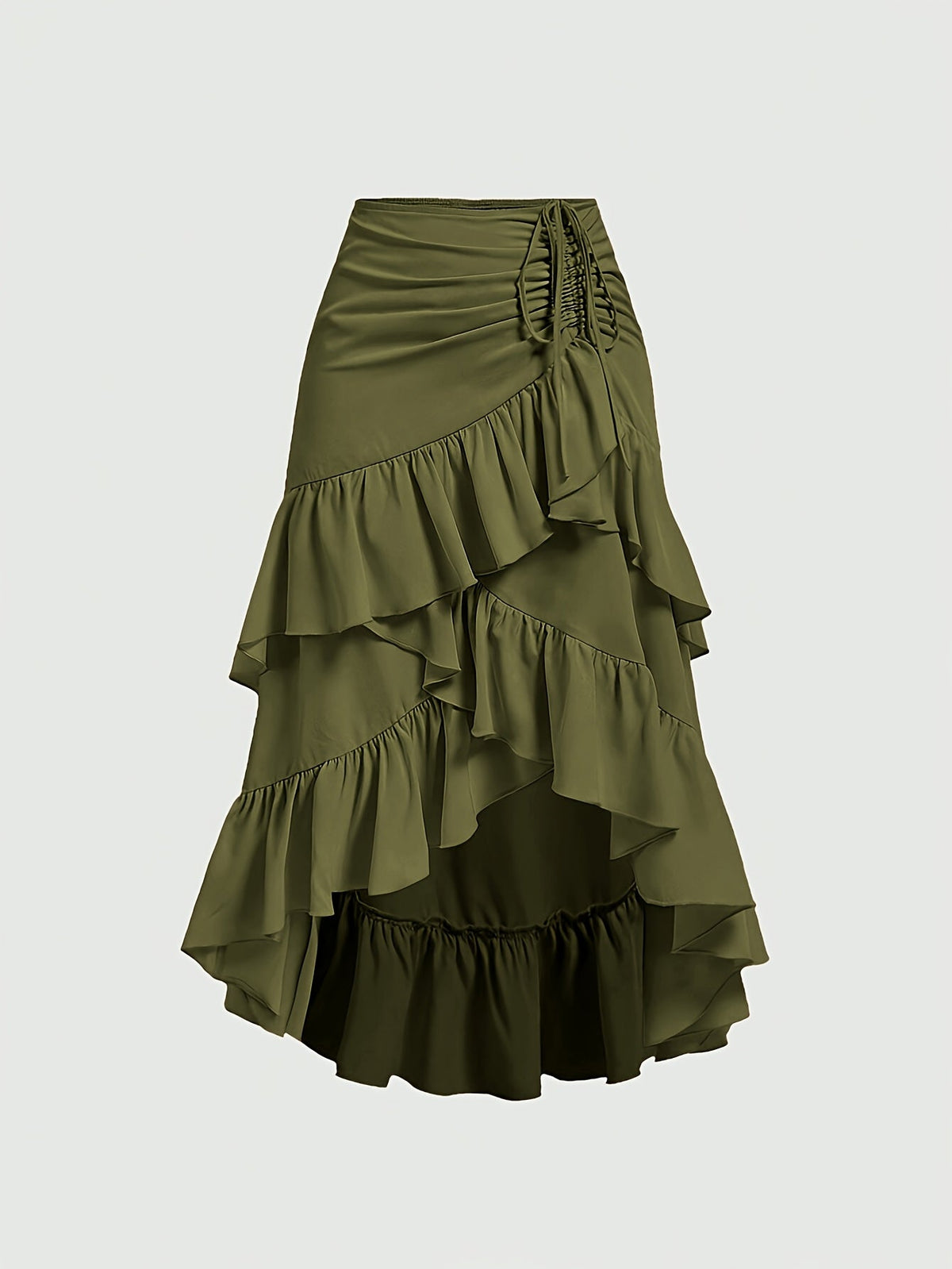 Women's Asymmetrical Pleated Hem Multi-Layer Midi Skirt – Flowy Chiffon-Style 100% Polyester Spring Fall Fashion Tiered Ruffle Swing Skirt