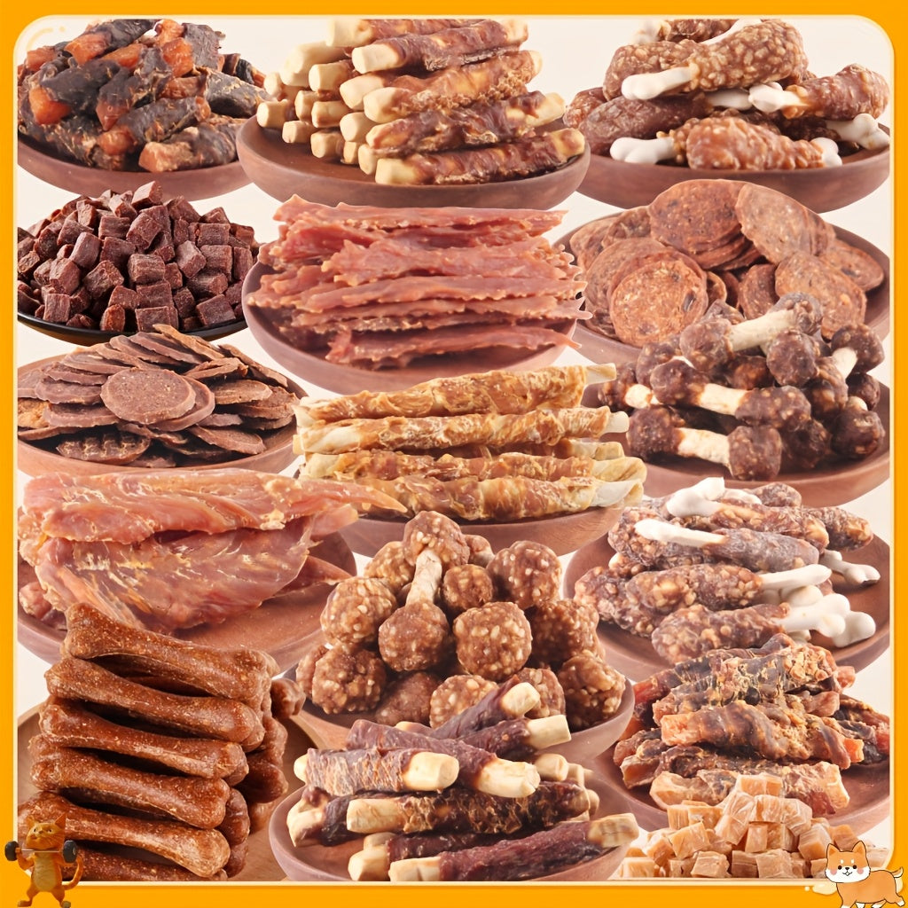 Friandises riches en protéines pour chiens : lamelles de poulet et de canard, sans céréales, récompenses de dressage, saucisses, santé dentaire, faible en gras, facilement digestibles, races moyennes et grandes, coffret cadeau, assortiments multi-saveurs