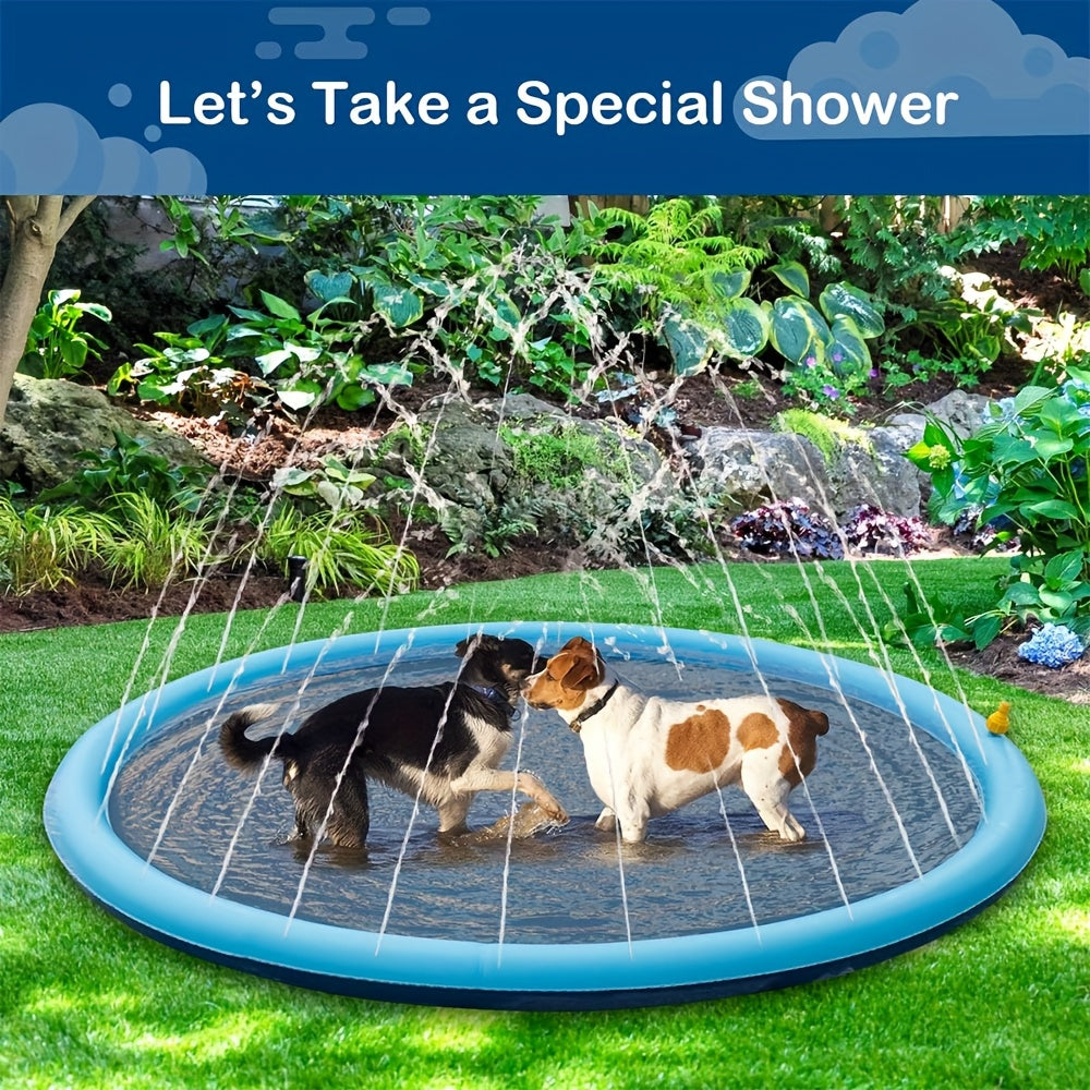 Tapis de douche et pataugeoire portable pour chiens – Piscine pour animaux pliable, ultra-épaisse (0,6 mm) et antidérapante, tapis de jeu aquatique rafraîchissant avec arroseur pour petits chiens, chiots et chats
