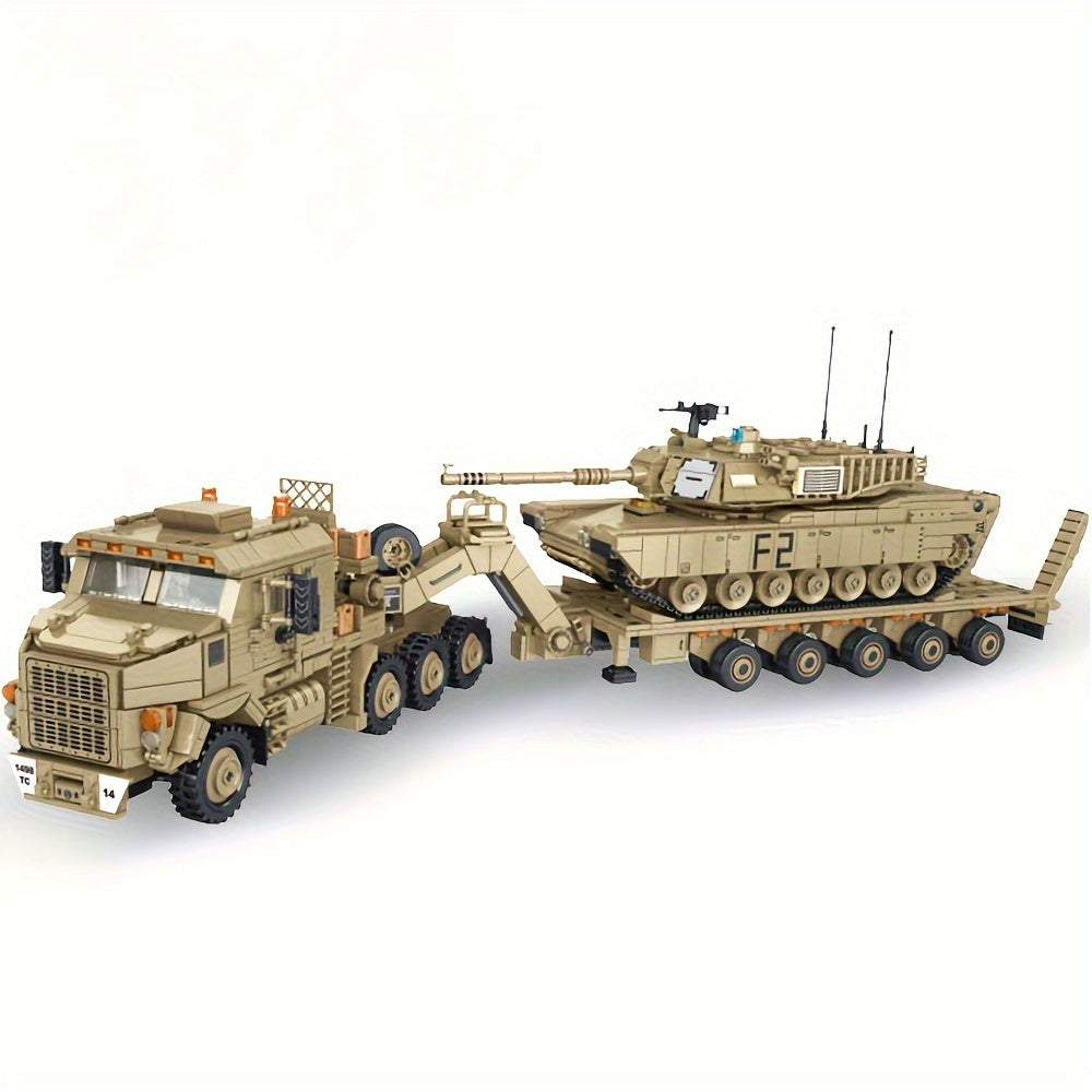 Set de construction de 3482 pièces - Camion de transport de char militaire, modèle de véhicule lourd MOC, kit de construction pour adultes, cadeau pour passionnés de militaire, pièce de collection, briques compatibles