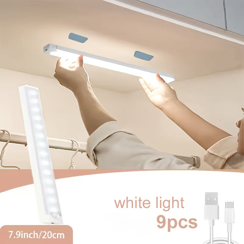 Lampes d'armoire à détecteur de mouvement LED rechargeables par USB, 6, 9, 12 pièces, veilleuse sans fil, 3 modes réglables pour chambre, escalier, cuisine, placard, sous armoire, lecture au chevet, couloir, éclairage domestique