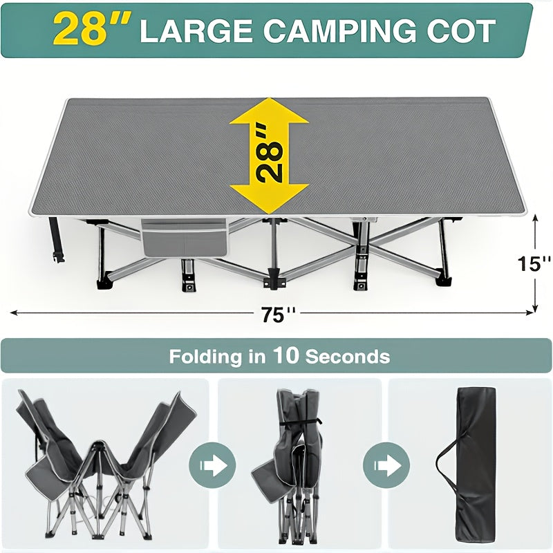 Lit de camp pliant robuste avec matelas pour adultes – Capacité de 500/600/700 lb, lit d'extérieur portable avec sac de transport pour tentes, camping et voyages – 3 modèles, 3 couleurs