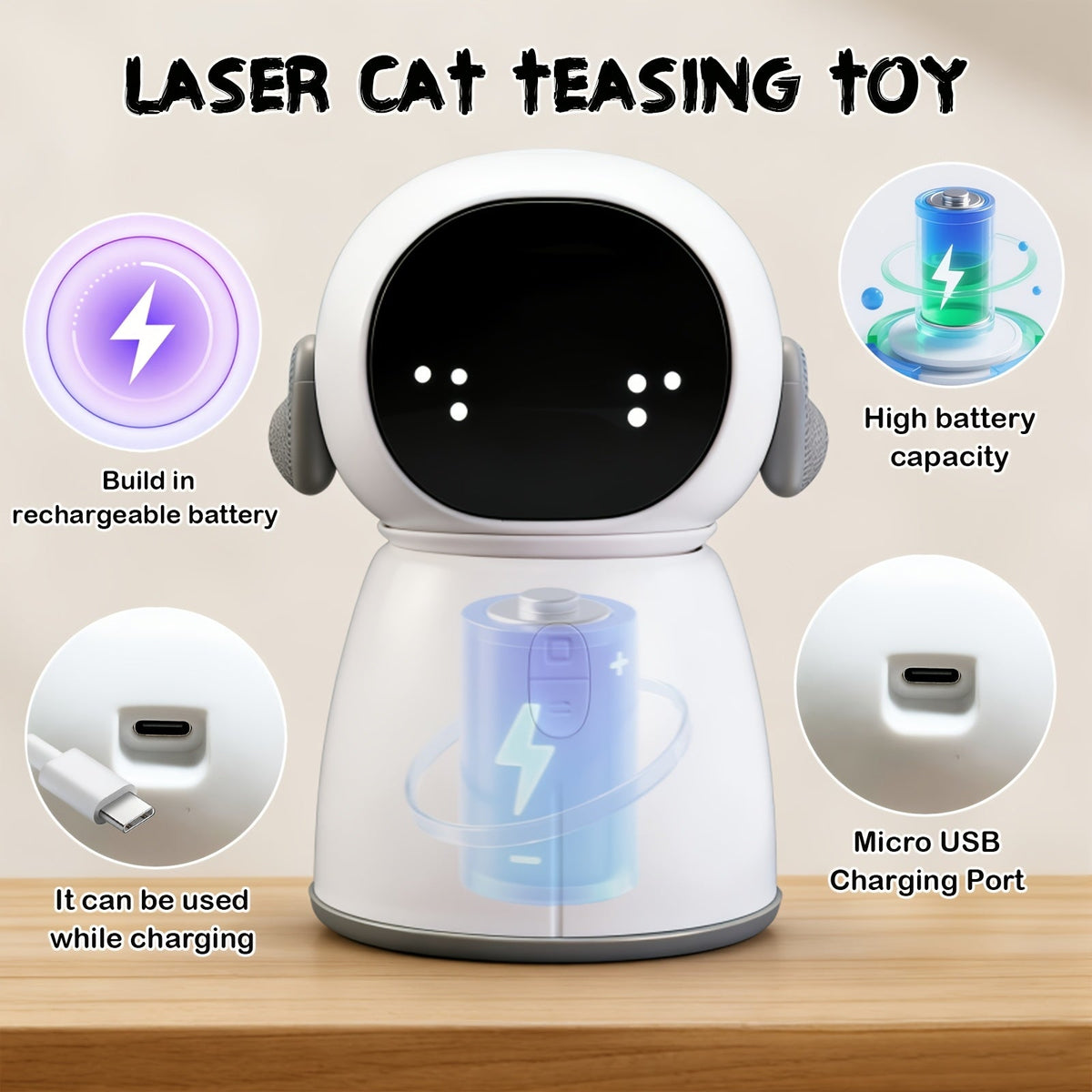 Jouet laser double rechargeable pour chat et chien – Jouet interactif à détection de mouvement automatique avec 3 modes de vitesse, capteur de 4 mètres, tête réglable pour chats, chatons et chiens d'intérieur