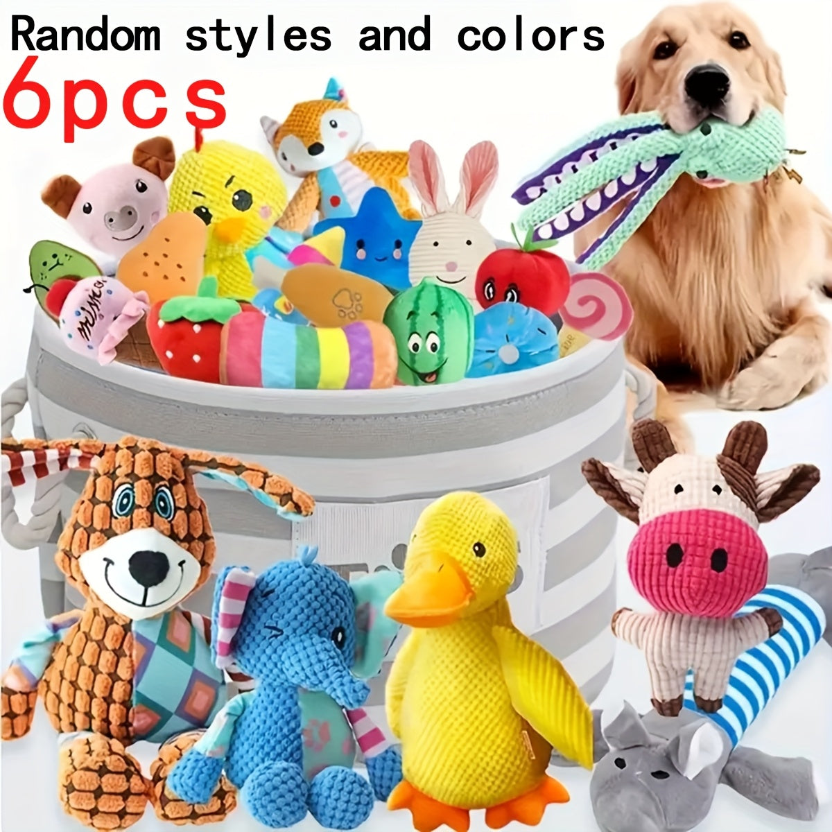 Lot de jouets de dentition pour chiots - Pack de 6 ou 12 jouets en peluche couineurs pour petits chiens, styles variés, lot de jouets à mâcher doux pour chiots et petites races, assortiment de cadeaux pour chiens pour soulager la morsure et l'ennui