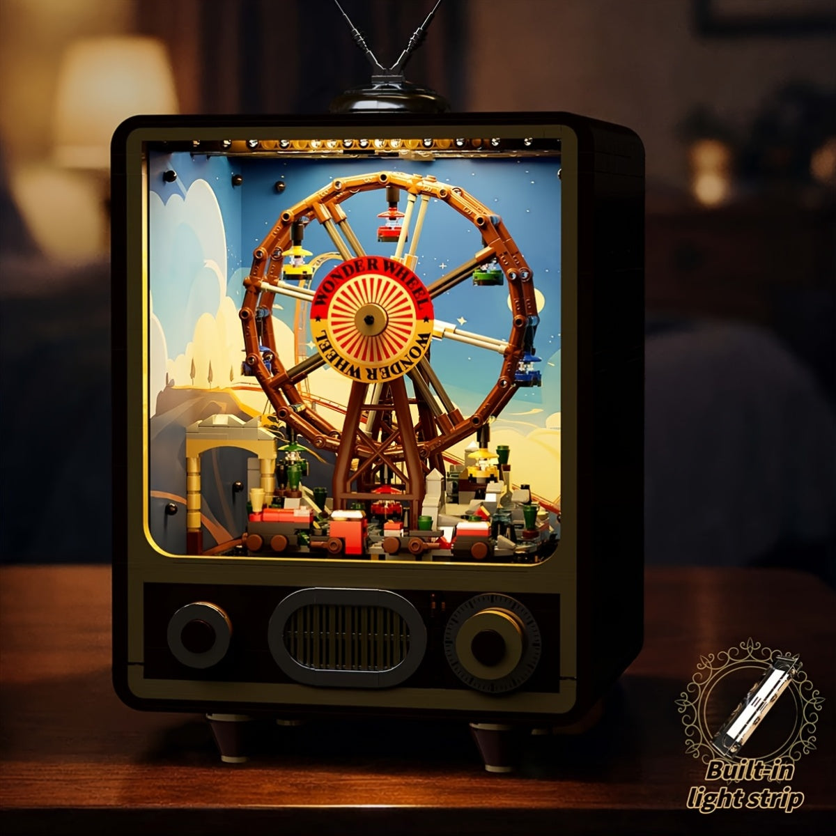 Ensemble de construction de grande roue rétro avec téléviseur, 2715 pièces, kit de modèle motorisé avec lumière LED pour adultes, assemblage de précision, objet de décoration de bureau à collectionner, cadeau d'anniversaire STEM