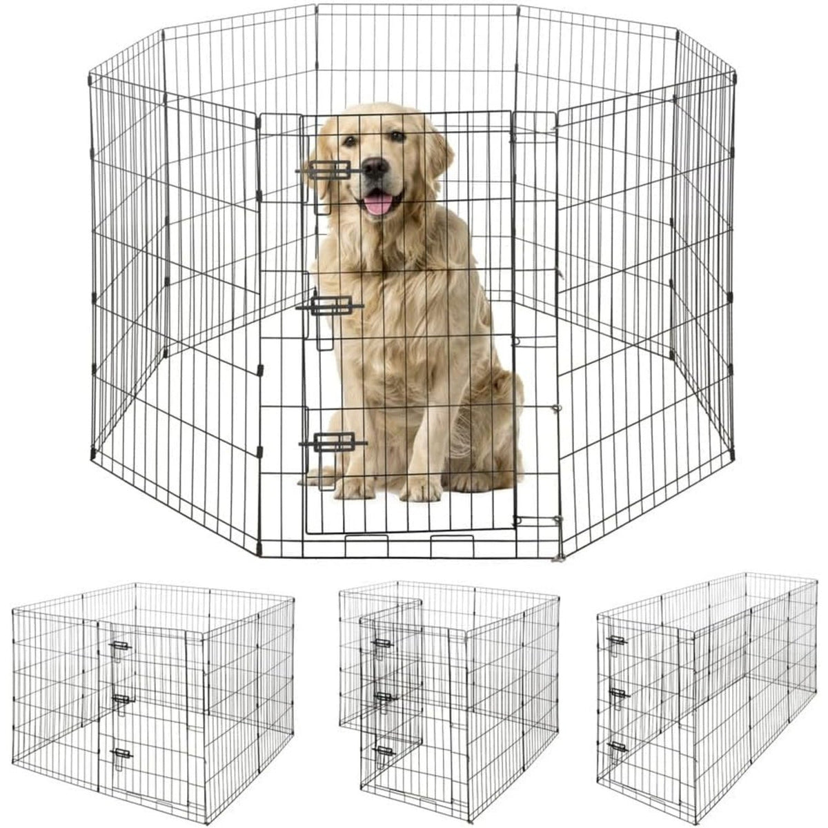 Foldable Dog Playpen 8 Panel – Heavy-Duty Metal Pet Kennel with Gate for Indoor & Outdoor Use, Portable Exercise Fence Cage for Small Dogs & Animals, Available in 24"/30"/36" Heights