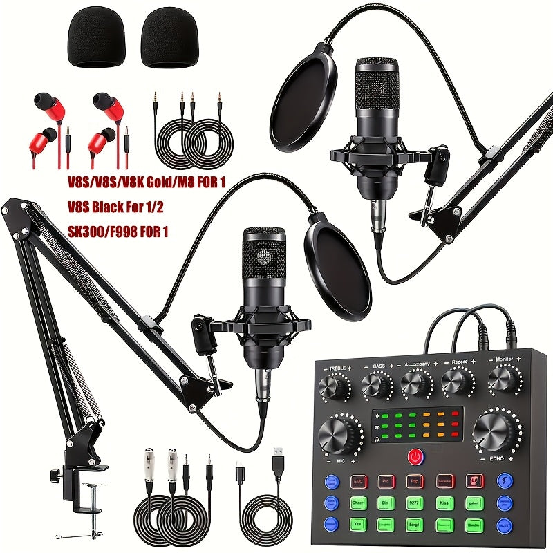 Kit d'enregistrement avec microphone à condensateur et carte son BM800 – Pack studio à domicile pour podcasting, streaming, voix off et musique, compatible avec PC, smartphone et tablette, plusieurs modèles disponibles