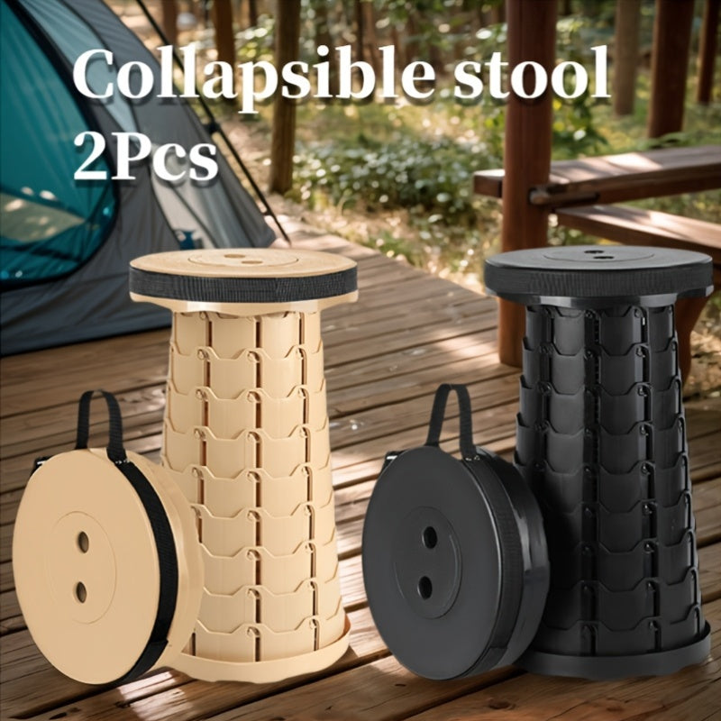 Lot de 2 tabourets pliants télescopiques – Capacité de 180 kg, tabouret de camping portable, rangement compact pour voyage, camping, randonnée, pêche et barbecue dans le jardin – Siège en plastique léger, cadeau pour homme