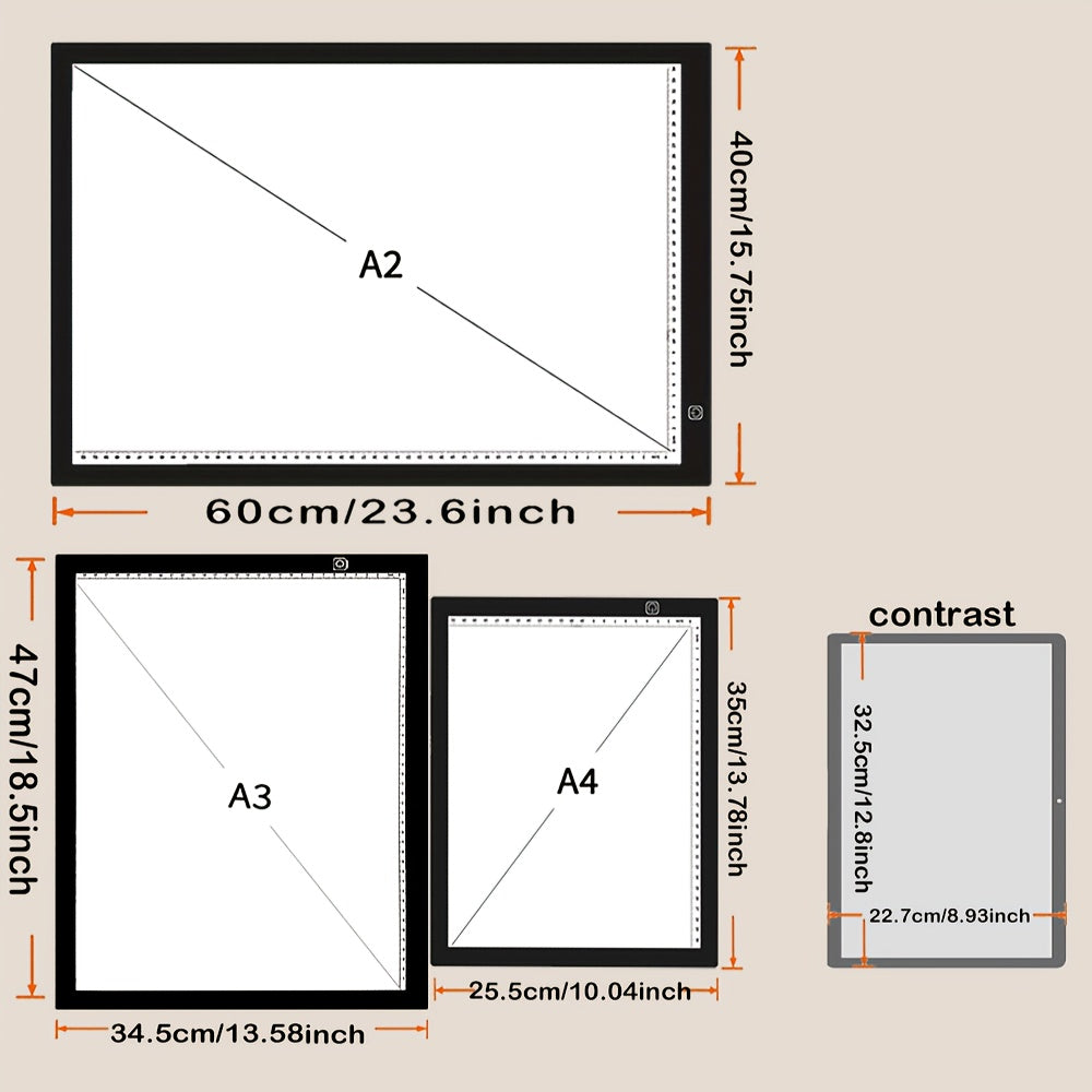 Tablette lumineuse LED A2 A3 A4 à luminosité réglable, double bande LED, table lumineuse pour diamond painting, croquis, dessin et art