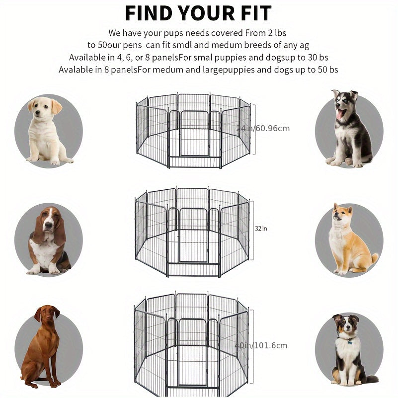 Parc pour chien extérieur, 8 panneaux, 32 pouces, finition martelée – Enclos de jardin pré-assemblé pour chiens de petite à moyenne taille, barrière de jardin, enclos extensible pour animaux