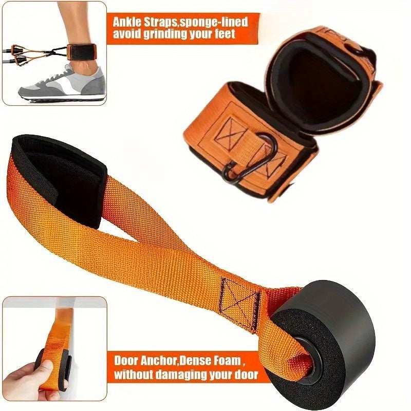 Ensemble de bandes de résistance robustes de 136 kg, kit de musculation pour salle de sport à domicile avec poignées, ancrage de porte et sangles de cheville, entraînement complet du corps pour le renforcement musculaire, la tonification et la rééducation