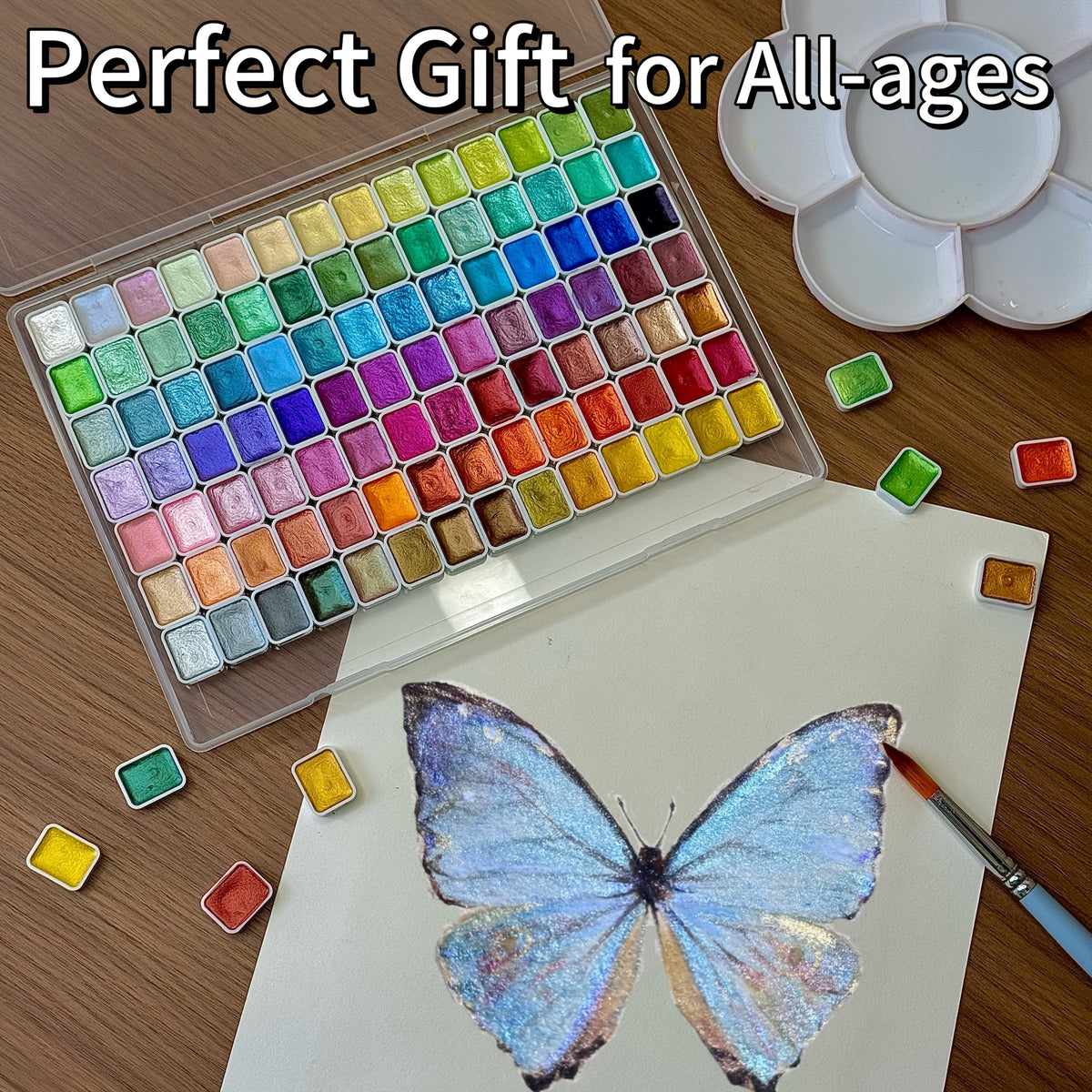 Ensemble de 98 aquarelles métallisées scintillantes, pigments perlés de qualité supérieure avec étui portable, haute résistance à la lumière pour illustration sur toile, scrapbooking, décoration, fournitures d'art pour artistes et amateurs.