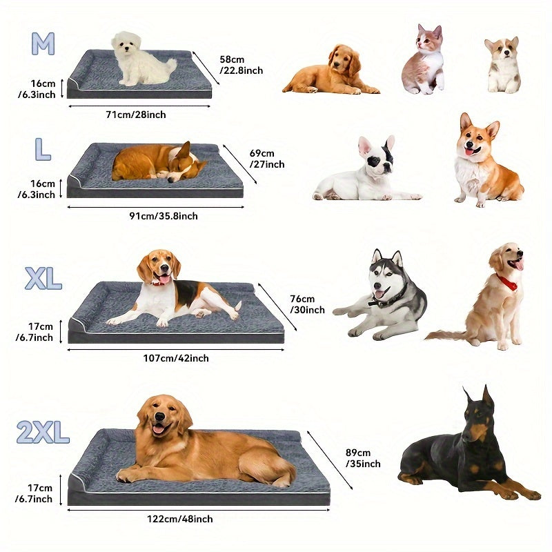 Canapé-lit pour grand chien en forme de L – Canapé pour animaux en tissu tricolore avec housse amovible et base antidérapante, lit orthopédique pour un sommeil profond, pour chiens de grande et moyenne taille