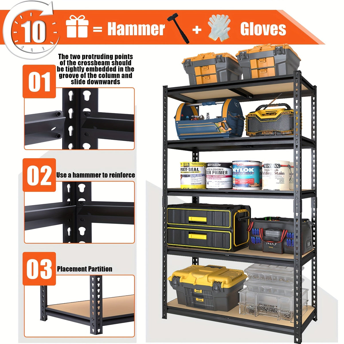 Étagère de rangement robuste en métal à 5 niveaux, capacité de 907 kg (2000 lb), hauteur 152 cm (60 po), structure en acier ajustable – Rayonnage pour garage, sous-sol, garde-manger, placard et buanderie, entrepôt local aux États-Unis