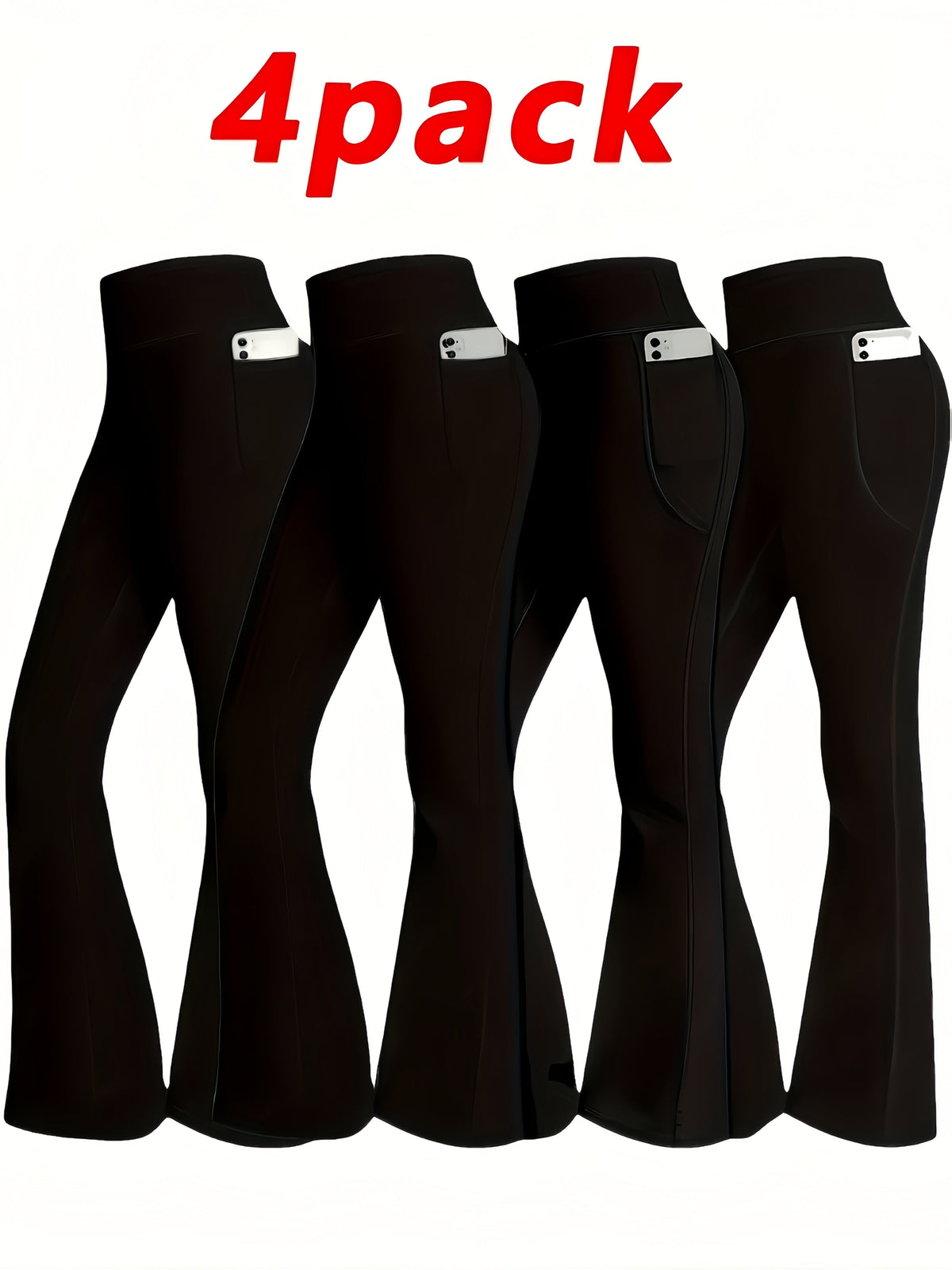 Ensemble 4 pièces pour femme : pantalon taille haute à jambes évasées – Tenue décontractée printemps-été avec fente avant, vêtement d'intérieur flatteur, noir et couleurs assorties, tailles S à XXL