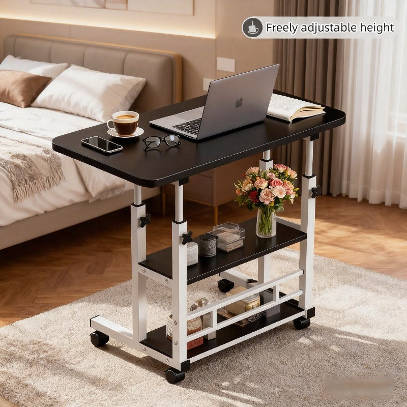 Bureau de lit roulant réglable en hauteur de 58 à 89 cm avec étagère de rangement et roulettes multidirectionnelles pour chambre à coucher, bureau ou ordinateur portable