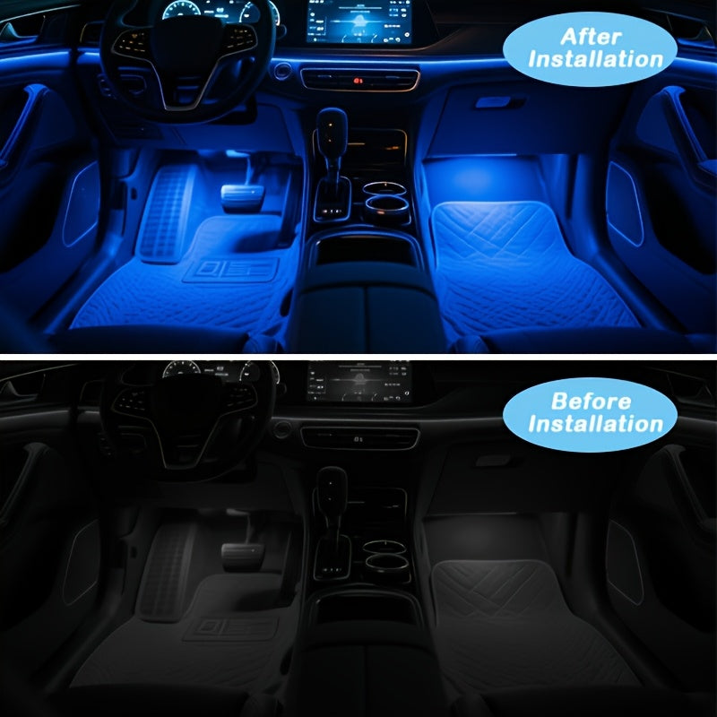 Kit d'éclairage intérieur LED RGB pour voiture, 4 bandes lumineuses pour espace aux pieds, 16 couleurs, alimenté par USB avec télécommande, éclairage d'ambiance DIY pour tous véhicules, voitures, camions et SUV